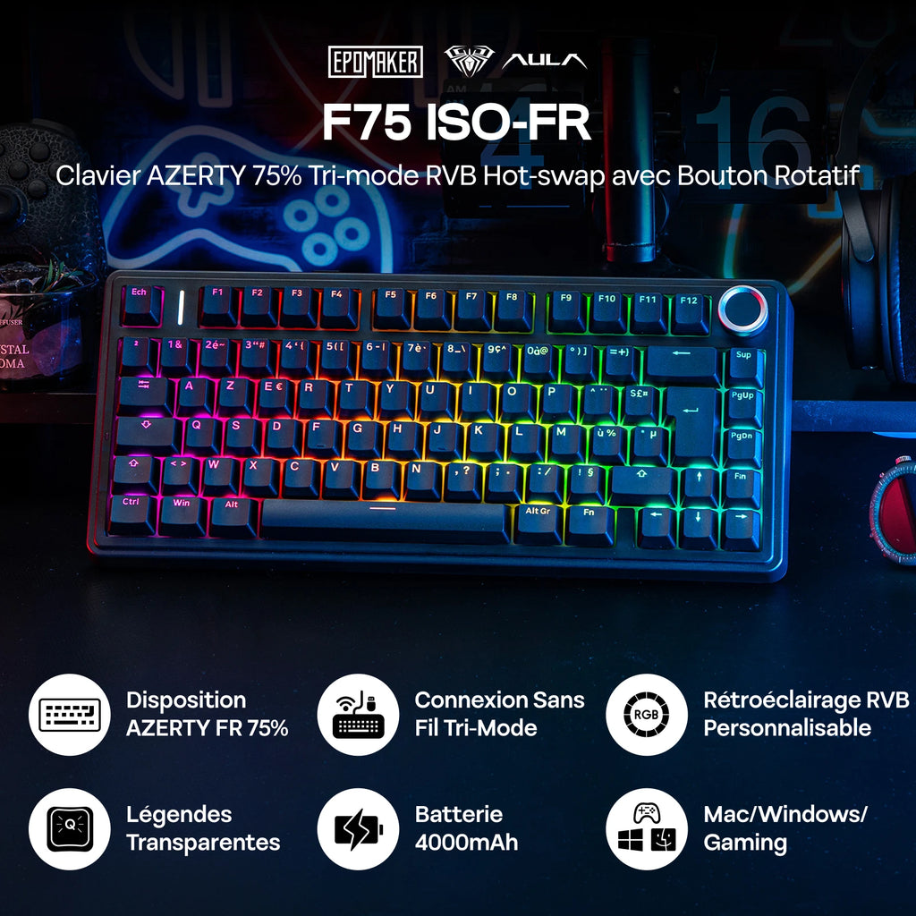 CLAVIER MÉCANIQUE AULA F75 | AZERTY